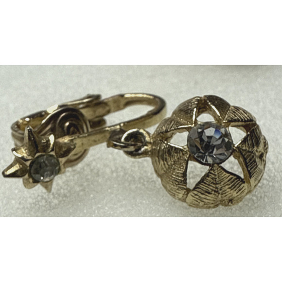 Vintage Atomic Starburst Star Clip On Dangle Earrings Rhinestone - Picture 14 of 15